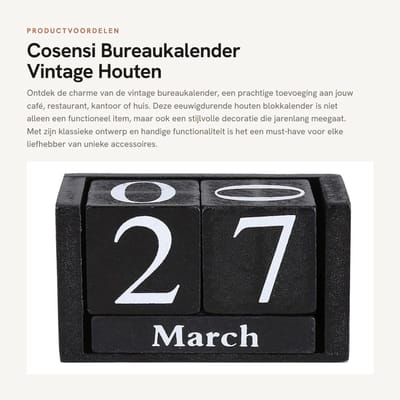 Dailygoods- Bureaukalender Houten Vintage - Eeuwigdurende Kalender - Dagelijkse Datum - Decoratie voor Café/Restaurant/Kantoor - Hoogwaardige Blokken