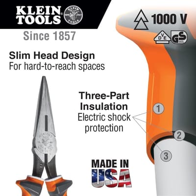 Isolatietang - Langbektang Combinatietang - Veilig Elektra Werk - 1000V VDE Gecertificeerd - 17.8 cm - Oranje Grijs