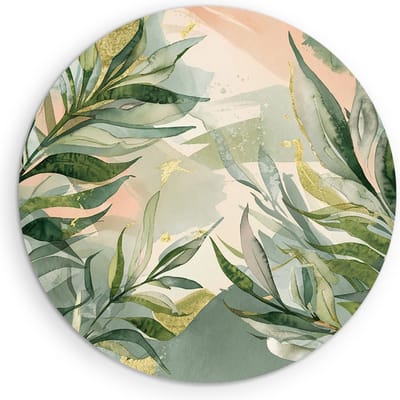 Saammp Muurcirkel Hout - Landschap - Abstracte Planten - Natuur - Ø 90 - Wandcirkel - Wanddecoratie Cirkel - Muurdecoratie Woonkamer - Slaapkamer decoratie - Rond Schilderij