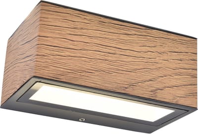 LUTEC Gemini - LED wandlamp voor buiten - Up & Down - Roestvrij staal - 700Lm - 4000K helder wit licht - IP54 extra weerbestendig - Houteffect - 140 x 89 x 65 mm