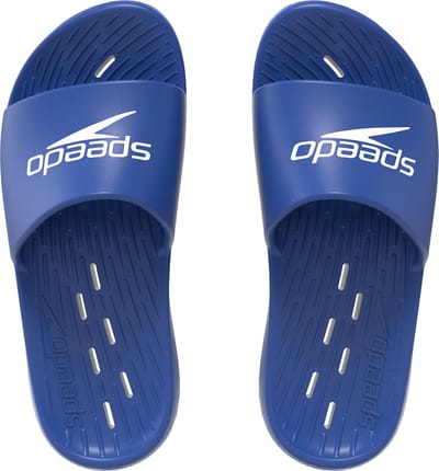 Speedo Slide Badslippers Heren - Slippers Heren met Waterafvoer in het Voetbed - Sneldrogende Badslippers Heren van Lichtgewicht EVA - Slippers voor Zwembad en Strand - Marine/Wit - Maat 46