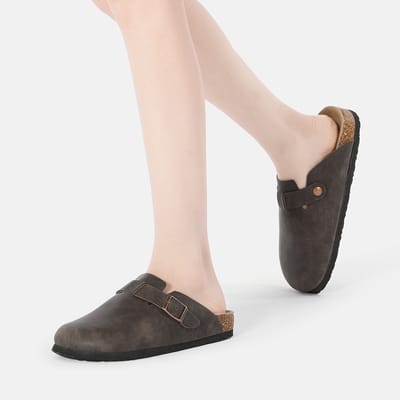 EVER AU Vrouwen Pintail Leren Comfort Klomp Sandalen - Bruin Geolied Leer