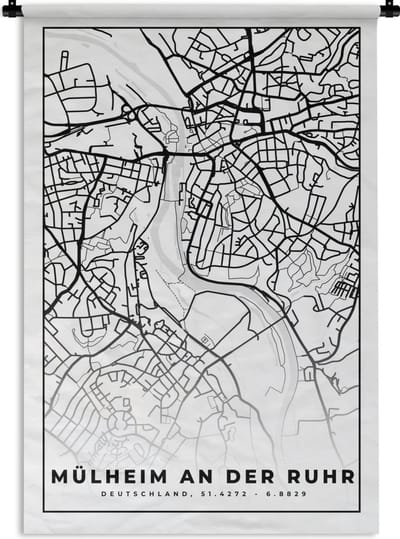 Wandkleed - Wanddoek - Plattegrond - Mülheim an der Ruhr - Kaart - Stadskaart - 120x180 cm - Wandtapijt