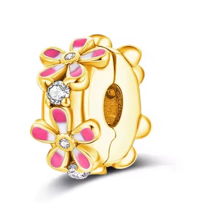 Fler® | Bedel | Past op populaire bedelarmbanden (standaard - 3mm) | Bloemen Spacer Bedel | Hangbedel Charm | 925 sterling zilver | Transparante zirkonia | Roze & witte emaille | Valentijnsdag Cadeau | Sinterklaas kado | Kerstcadeau | Verjaardag