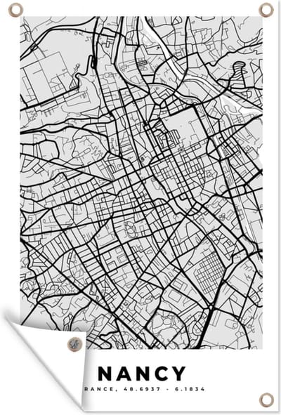 Muurdecoratie Stadskaart - Frankrijk - Kaart - Nancy - Plattegrond - 120x180 cm - Tuinposter - Tuindoek