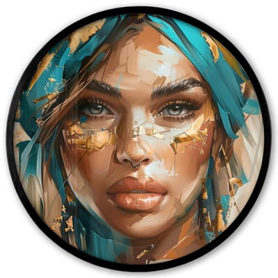 Poster in lijst Rond - Fotolijst 40x40 cm - Posters - Vrouw - Portret - Goud - Luxe - Blauw - Ronde posterlijst zwart - Decoratie - Wanddecoratie woonkamer - Muurdecoratie slaapkamer