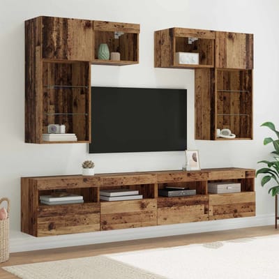vidaXL TV Wandmeubels 6 st Zwart Eiken Bewerkt hout