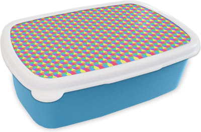 Broodtrommel Blauw - Lunchbox - Brooddoos - Hexagon - Regenboog - Patroon - 18x12x6 cm - Kinderen - Jongen