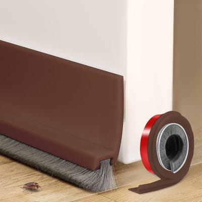 Zelfklevende Dorpelrubber met Borstel 3cm x 100cm, Bruin Weerstrip voor Deuren, Koudebescherming en Tochtwering