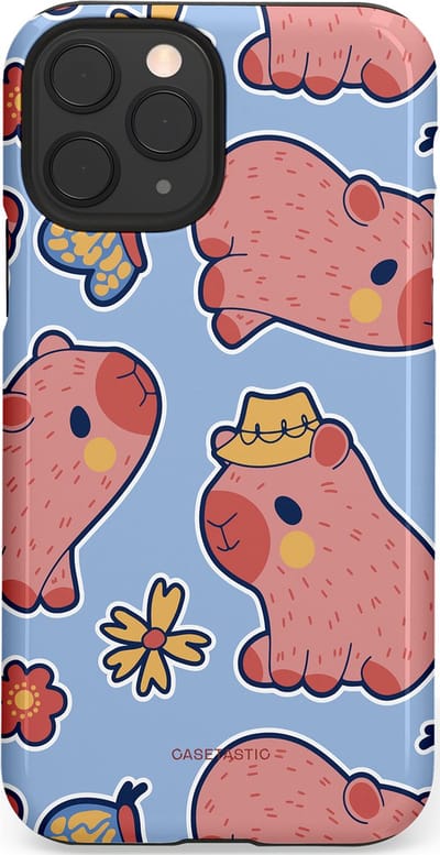 Casetastic Hoesje Geschikt voor Apple iPhone 11 Pro - Stijlvolle Beschermende Duo-layer Case - Capibara geluk