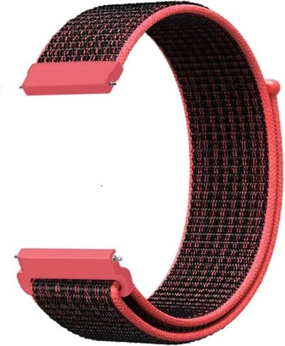 Strap-it 20mm nylon bandje - Geschikt voor Samsung Galaxy Watch 7 (44 & 40mm) / Watch 6 (Classic) / Watch 5 (Pro) / Watch 4 (Classic) / Watch FE / Watch 3 41mm / Active (2) 40 & 44mm / Watch 42mm / Gear Sport / Garmin Vivoactive 3 / 5 - zwart/rood