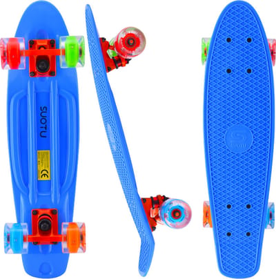 Suotu Skateboard - Skateboard Jongens - Wielen met LED-verlichting - ABEC-9 - Tot 50 kg - Skateboard Meisjes - Skateboard Volwassenen - Blauw - Cadeau