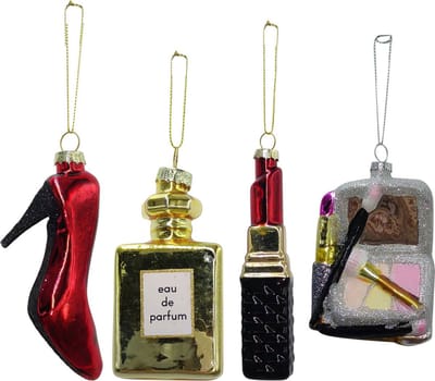 IKO kersthangers/kerstornamenten beauty thema - 4x st- glas - make-up/parfum - dames