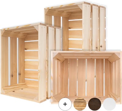 Creative Deco 3 x Natuurlijke Houten Kist | Krat Hout | Geschuurd | 40 x 30 x 23 cm | Fruitkist Deco Wijnkisten Appelkistt | Perfect als Cadeaudoos Speelgoedkrat Opbergdoos Paasdecoratie