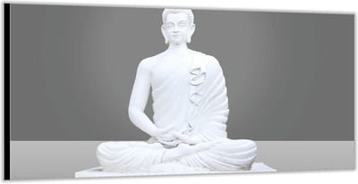 KuijsFotoprint - Schilderij - Witte Buddha - Wit En Grijs - 100 X 200 Cm
