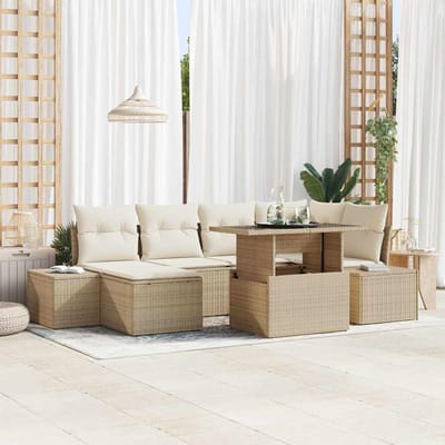 vidaXL - Tuinbank - Set - met - kussen - 7 - pcs - beige - en - crèmekleurig