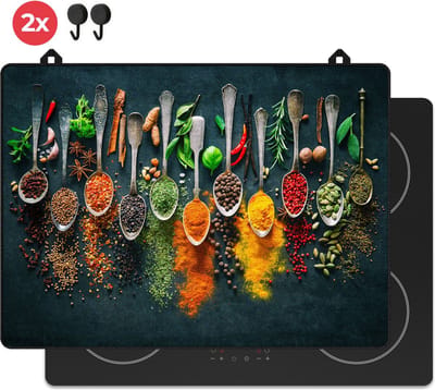 KitchyMist Inductie Beschermer 71x52 cm - Kruiden en Specerijen Lepels - Kookplaat Beschermer - Afdekplaat voor Kookplaat - Inductie Mat - Spatscherm Achterwand Keuken
