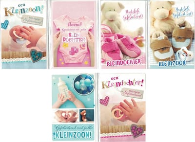 6 Geboorte wenskaarten - Gefeliciteerd Kleinzoon- Gefeliciteerd kleindochter - Mix van 6 kaarten met enveloppen