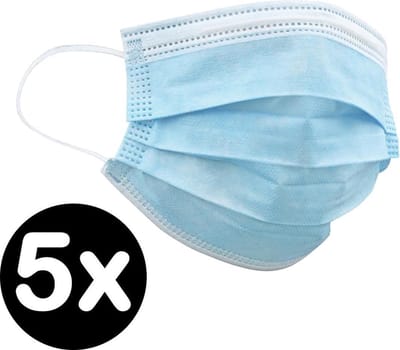 Mondkapje Wegwerp Mondkapjes Mondmasker - Niet Medisch - Blauw - 5x