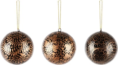 Dekoratief | Hanger bal, goud/zwart, karton, 7x7x7cm, set van 3 stuks | A248191