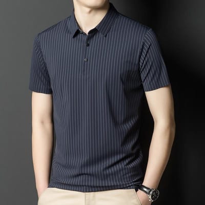 Jonge en Middelbare Leeftijd Polo met Halve Mouwen Heren Zomer Naadloos Gestreept Stretch Dun Ijszijde Revers Casual T-shirt met Korte Mouwen Trend XXXXL
