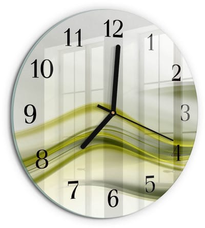 Tulup Wandklok - Abstracte lijnen Gekleurde Glazen Klok - 30fi cm - Groente Glazen Klok Met Print - Zwarte Handen - Ronde Wandklok - Wandklok Glas Decoratie - Gekleurde Glazen Klok