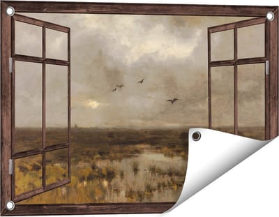 Gards Tuinposter Doorkijk Het Moeras - Anton Mauve - 60x40 cm - Tuindoek - Tuindecoratie - Wanddecoratie buiten - Tuinschilderij
