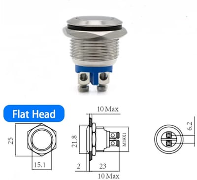 Actie4you® - Metalen Pulsschakelaar OFF(ON) ⌀16mm - Momentschakelaar - Drukschakelaar - 3A 230V – Plat