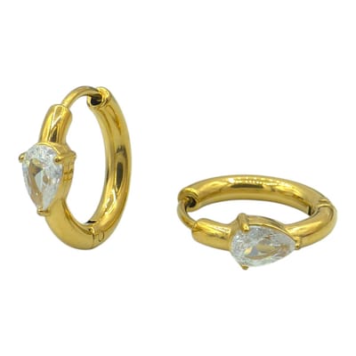 Kleine oorringen met peer geslepen CZ-steen - Hypoallergeen gold-plated staal - Ø 15 mm - Oorbellen met steentje
