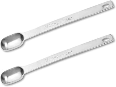 Dailygoods- Theelepel 1/2 - Maatlepel 2,5 ml - Roestvrij Staal - Rechthoekig Design - Set van 2 - Duidelijke Markeringen
