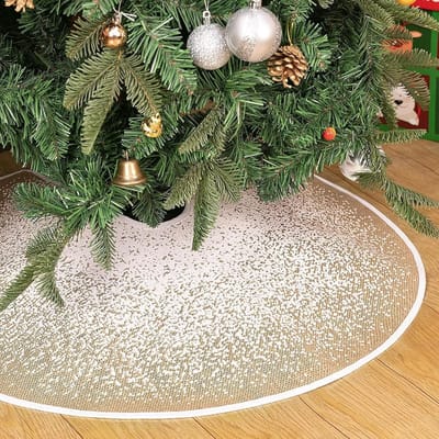 Ronde Grote Kerstboomdeken voor Kerstboomdecoratie - Kerstboomrok, Boommat en Vloerapron in Khaki met Sneeuwprint