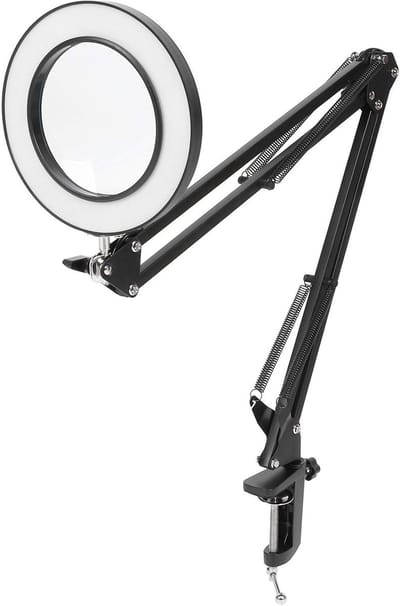 Vergrootglas LED Bureaulamp - Verstelbare Klem Lamp - Nauwkeurig Werk - Dubbele Flexibele Armen - 5x Vergroting - Wit