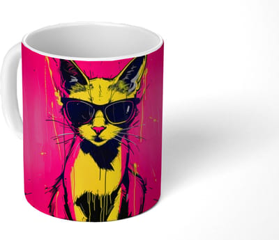 Mok - Koffiemok - Kat - Art - Zonnebril - Roze - Mokken - 350 ML - Beker - Koffiemokken - Theemok