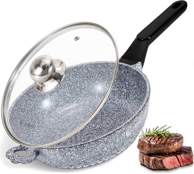 Aluminium Koekenpan met Marmer Antiaanbaklaag voor Inductie en Alle Fornuizen, 24 cm