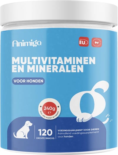 Animigo Multivitaminen Hondensnacks - 18 Essentiële Vitaminen & Mineralen - Voor alle Rassen - Natuurlijke Ingrediënten - Gemaakt in de EU