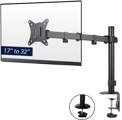 DESQ® Monitorarm – 17 t/m 32 Inch – Full motion – Bureauklem + bladdoorvoer – Quick-Release – Kabelmanagement – Zwart