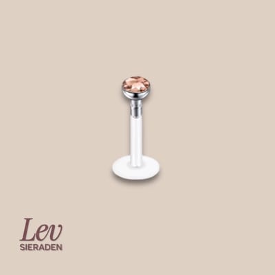Lev Sieraden - 1.2x6mm - PTFE/Bioplast Push-in Labret - 2mm Zirkonia top - Champange kleurig - Piercing