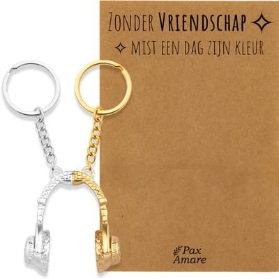 BFF Sleutelhanger voor 2 'Zonder Vriendschap mist een dag zijn kleur' - Magnetische Koptelefoon - Sleutelhanger set op Cadeau Kaartje - Goudkleurig & Zilverkleurig - Vriendschap Symbool - Pax Amare