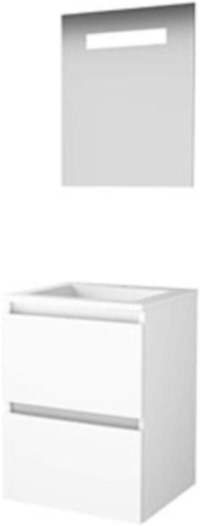 Basic-Line Premium 46 Badkamermeubelset - 50 x 46 cm - Greeploos - 2 Lades - Acryl Wastafel - 1 Kraangat - Spiegelkast met LED Verlichting - Ice White