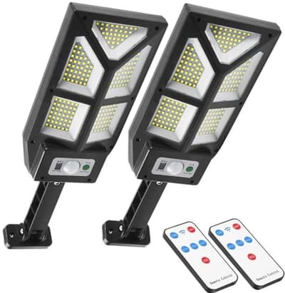 Zonnelampen voor buiten met Bewegingssensor - 196LED Solarstraatlantaarn 2500LM met 3 Modes & Afstandsbediening - IP65 Waterdicht Verstelbaar Spotlight voor Tuin en Patio