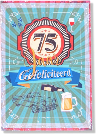 Hoera 75 Jaar! Luxe verjaardagskaart - 12x17cm - Gevouwen Wenskaart inclusief envelop - Leeftijdkaart