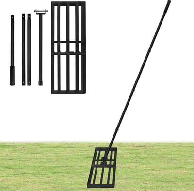 Zwart Gazonhark 50x25cm, Gesegmenteerd 95.5-185cm in Hoogte Verstelbaar, Tuinharken met Rubberen Handgreep, Draagbare Vlakvlakvlak, Afneembaar Gazonnivelleringshark voor Tuin/Gazononderhoud/Yard Golf, NAIZY