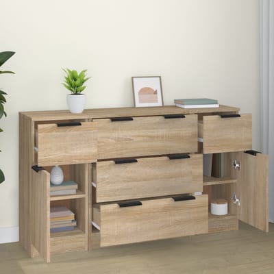 vidaXL - 3-delige - Dressoirset - bewerkt - hout - sonoma - eiken
