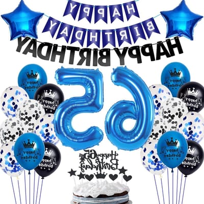 Feestelijke Ballonnen voor 65e Verjaardag in Blauw en Zwart - Versiering voor Mannen en Vrouwen, Perfect voor Jubileum en Feestdecoratie