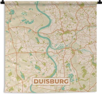 Wandkleed - Wanddoek - Kaart - Duisburg - Vintage - Plattegrond - Stadskaart - 180x180 cm - Wandtapijt