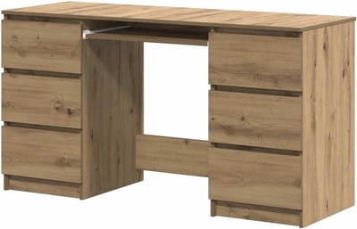 Bureau met Lades - Schrijftafel Werktafel - Thuiswerken Organiseren - Bewerkt Hout Vochtbestendig - 140x50x77 cm - Artisanaal Eikenkleurig