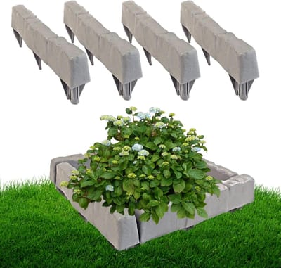 Tuinrand Stenen Look - Bloembakrand - Tuinrand Creëren - Eenvoudige Installatie - 8 Stuks - Grijs