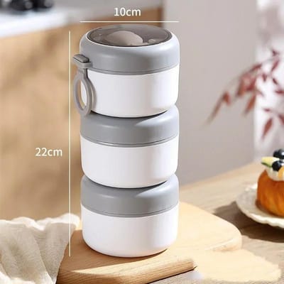 Ensemble de 3 boîtes à lunch empilables en acier inoxydable à 3 couches avec cuillères pour adultes et enfants 3Layers white