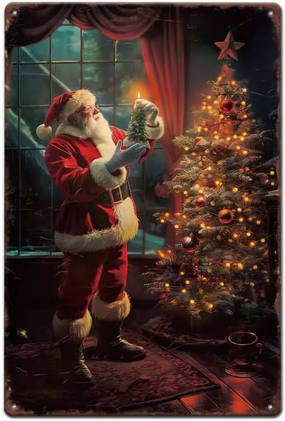 Allecto - Kerstman - Retro metalen bord - 30x20 cm - Kleurrijk