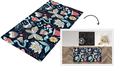 Keukenloper - Loper keuken - Vlinder - Vogel - Bloem - Patroon - 120x60 cm - Keukenloper vinyl